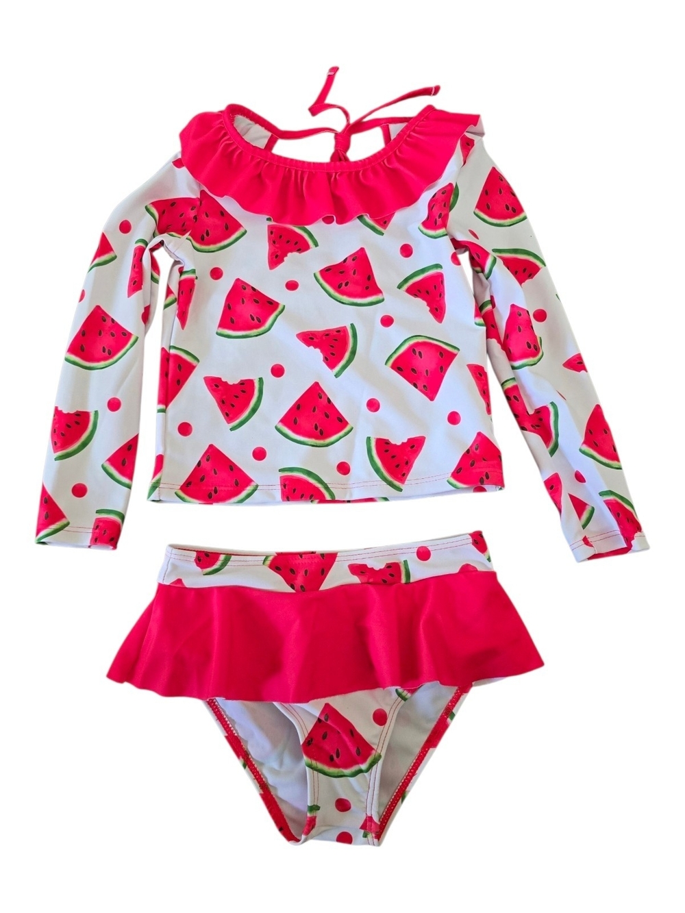 Girls. Watermelon Long-Sleeve Rash Guard Swim Set - Pink & White. Size 4T. NWOT.